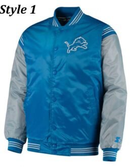 Detroit Lions Satin Blue and Grey Starter Jacket