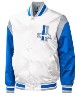 Throwback Warm Up Pitch Detroit Lions Varsity Satin Jacket