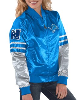Detroit Lions Tie Breaker Blue Satin Jacket