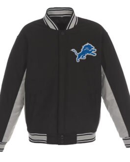 Detroit Lions Black and Gray Varsity Wool Jacket