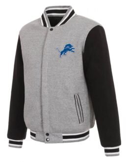 Varsity Detroit Lions Grey and Black Wool Jacket