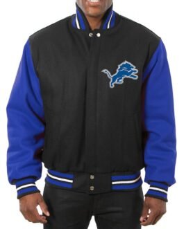 Varsity Detroit Lions Royal Blue and Black Wool Jacket
