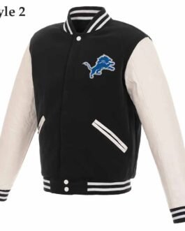 Detroit Lions Black and White Varsity Jacket