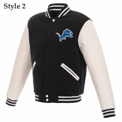 Detroit Lions Black and White Varsity Jacket - Image 2