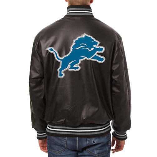 Detroit Lions Varsity Black Leather Jacket - Image 2