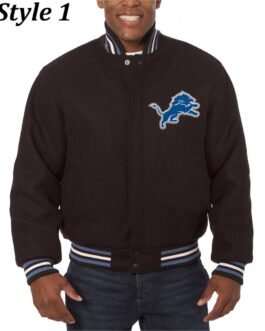 Varsity Detroit Lions Embroidered Black Wool Jacket