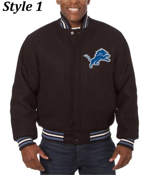 Varsity Detroit Lions Embroidered Black Wool Jacket