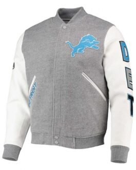 Varsity Detroit Lions Grey and White Jacket