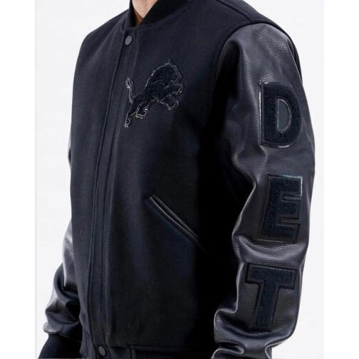 Detroit Lions Letterman Varsity Black Jacket - Image 4