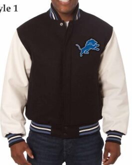 Detroit Lions Black and White Varsity Jacket