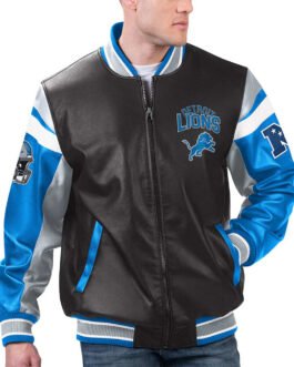 Detroit Lions Black Varsity Full-Zip Leather Jacket