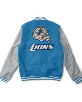 Varsity Detroit Lions Light Blue and Gray Two Tone Jacket