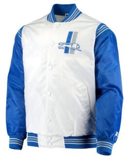 Detroit Lions Historic Logo Renegade White/Blue Satin Jacket