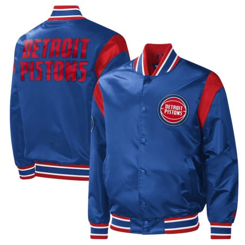 Detroit Pistons Force Play Varsity Blue Satin Jacket - Image 3