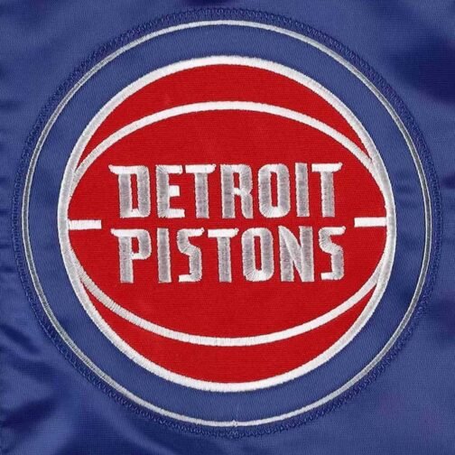 Detroit Pistons Force Play Varsity Blue Satin Jacket - Image 4