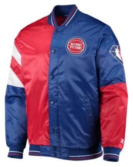 Detroit Pistons Leader Full-Snap Red and Blue Satin Jacket