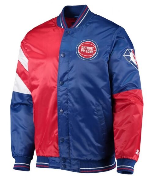 Detroit Pistons Leader Full-Snap Red and Blue Satin Jacket