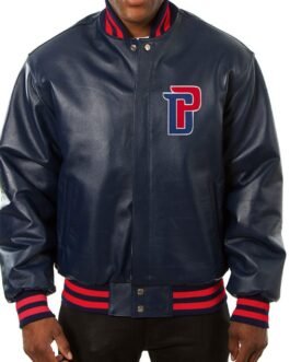 Varsity Detroit Pistons Navy Blue Leather Jacket