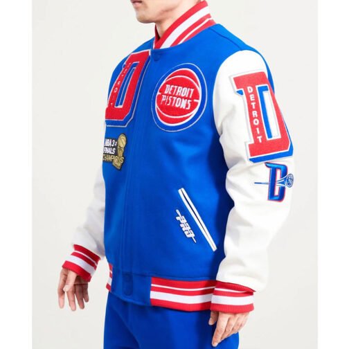 Detroit Pistons Mashup Varsity Royal and White Jacket - Image 4
