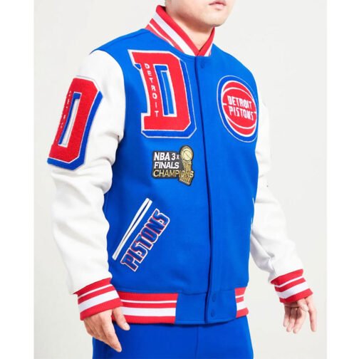 Detroit Pistons Mashup Varsity Royal and White Jacket - Image 3