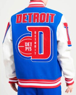 Detroit Pistons Mashup Varsity Royal and White Jacket