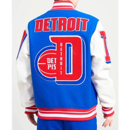 Detroit Pistons Mashup Varsity Royal and White Jacket - Image 2