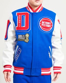 Detroit Pistons Mashup Varsity Royal and White Jacket