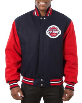 Detroit Pistons Two-Tone Navy/Red Varsity Wool Jacket