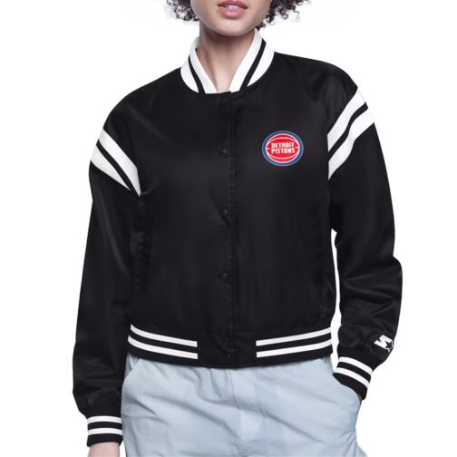 Detroit Pistons Printed Logo Varsity Satin Jacket