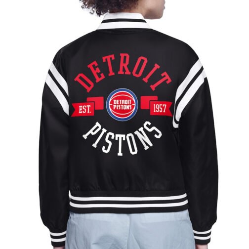 Detroit Pistons Printed Logo Varsity Satin Jacket - Image 3