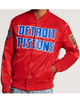 Bomber Detroit Pistons Red/Black Satin Jacket