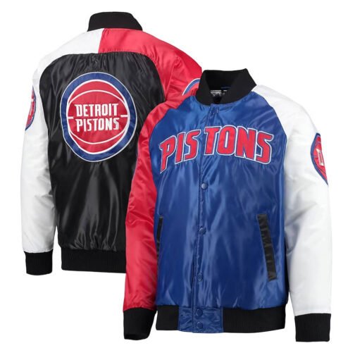 Detroit Pistons Tricolor Remix Varsity Satin Jacket - Image 5