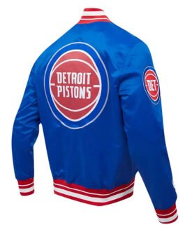 Detroit Pistons Script Tail Blue Satin Jacket