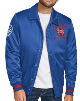 Detroit Pistons Stitch Applique Blue Satin Jacket