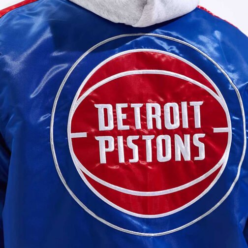 Detroit Pistons Striped Varsity Blue Satin Jacket - Image 5