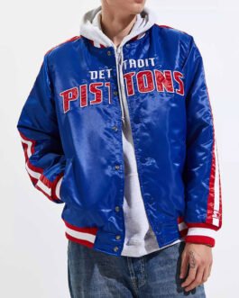 Detroit Pistons Striped Varsity Blue Satin Jacket