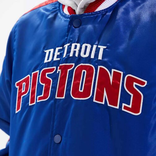 Detroit Pistons Striped Varsity Blue Satin Jacket - Image 6