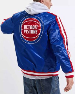 Detroit Pistons Striped Varsity Blue Satin Jacket