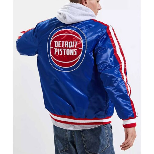 Detroit Pistons Striped Varsity Blue Satin Jacket - Image 2