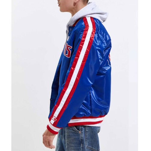 Detroit Pistons Striped Varsity Blue Satin Jacket - Image 4