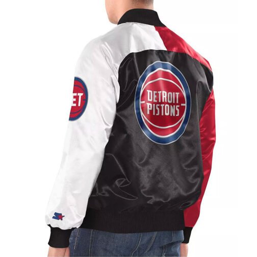 Detroit Pistons Tricolor Remix Varsity Satin Jacket - Image 4