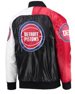 Detroit Pistons Tricolor Remix Varsity Satin Jacket