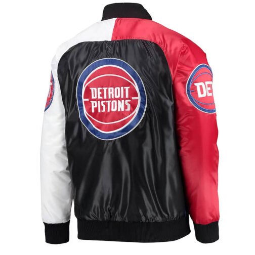 Detroit Pistons Tricolor Remix Varsity Satin Jacket - Image 2
