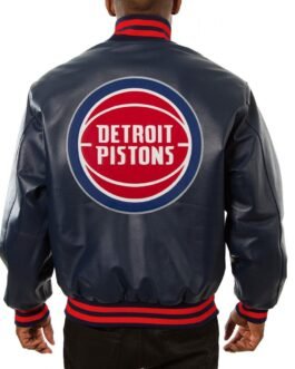 Varsity Detroit Pistons Navy Blue Leather Jacket