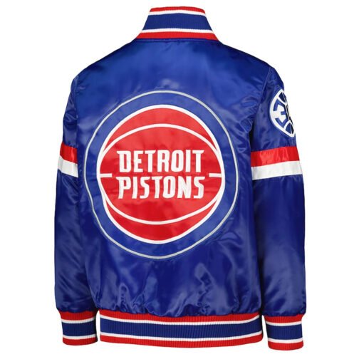 Detroit Pistons Youth Home Game Blue Satin Jacket - Image 2