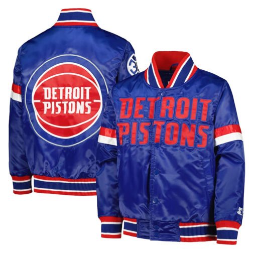 Detroit Pistons Youth Home Game Blue Satin Jacket - Image 3