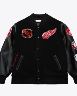 Detroit Red Wings Black Out Team Logo Varsity Jacket