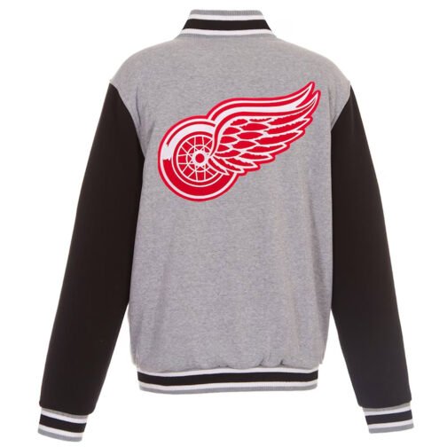 Detroit Red Wings Gray/Black Varsity Wool Full-Snap Jacket - Image 3