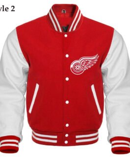 Detroit Red Wings Red and White Letterman Jacket