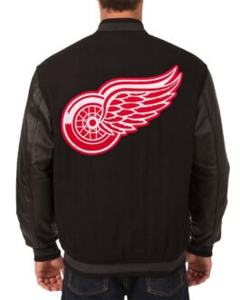 Detroit Red Wings Two Hit Varsity Wool & Leather Black Jacket